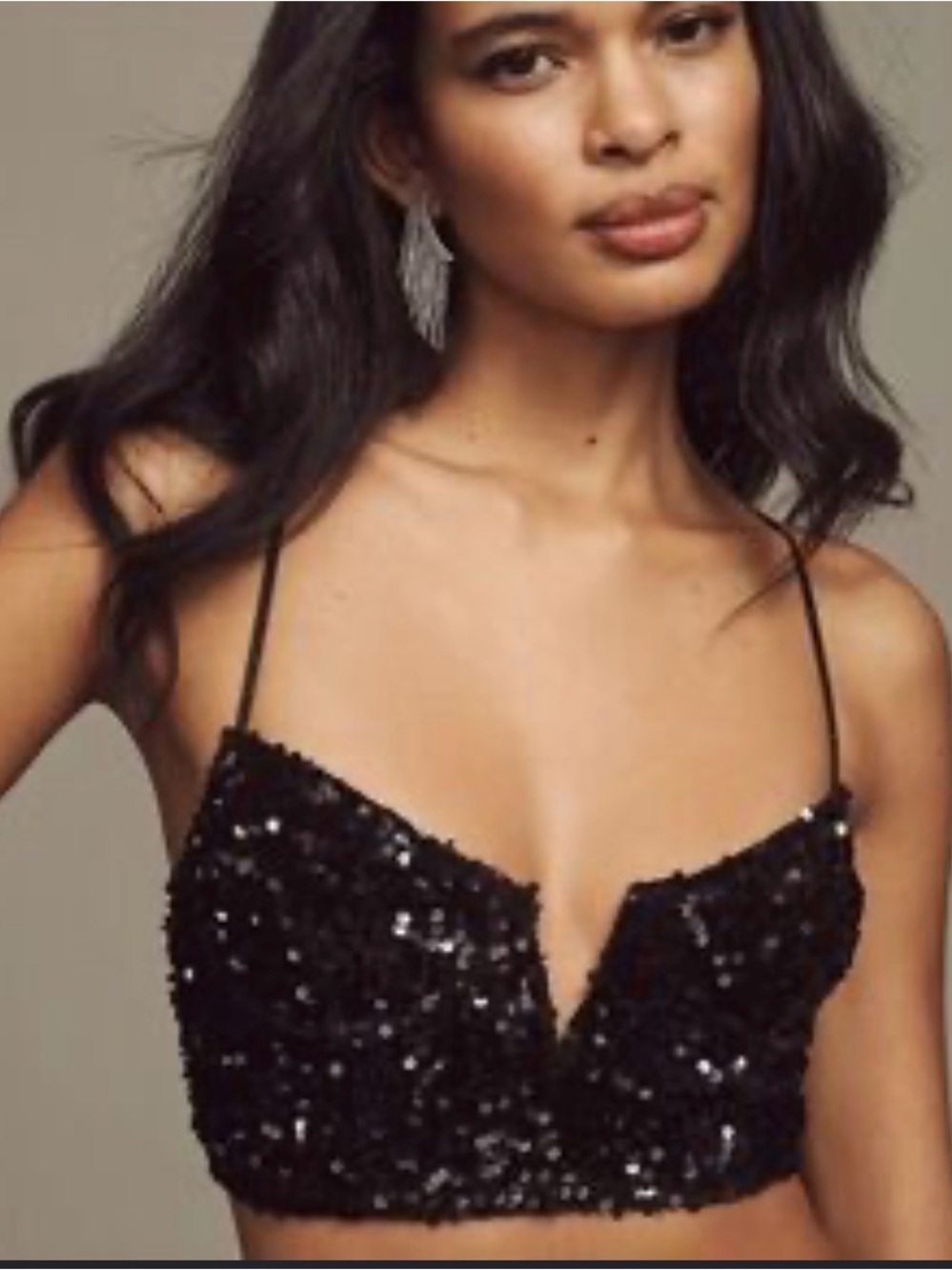 Anthropologie Black Sequin V-Neck Bandeau Bralette